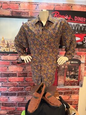 Steve Harvey Collection Paisley Shirt - Purple & Orange